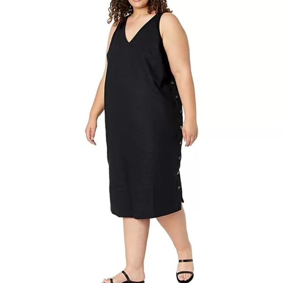 Madewell Dresses & Skirts - Madewell Linen-Cotton Side-Button Midi Dress Size 3X‎ Plus Size Black